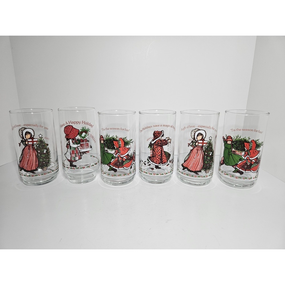 Holly Hobbie Christmas Coca Cola Glasses Tumblers American Greeting Vintage '82